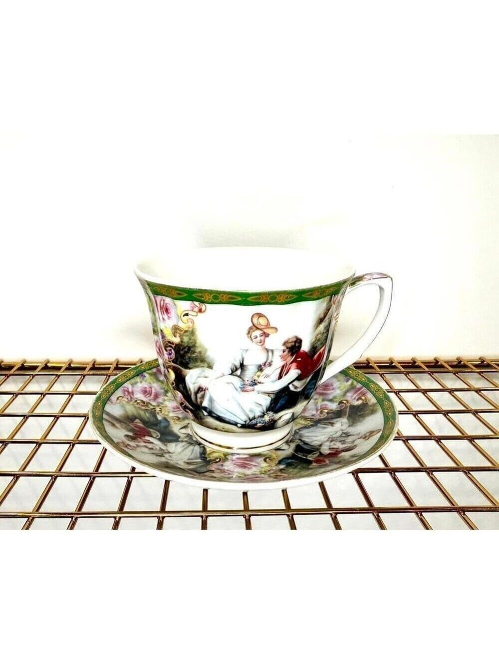 Vintage Thun Karlovarský Porcelán Czech Republic Teacup & Saucer Courting Scene